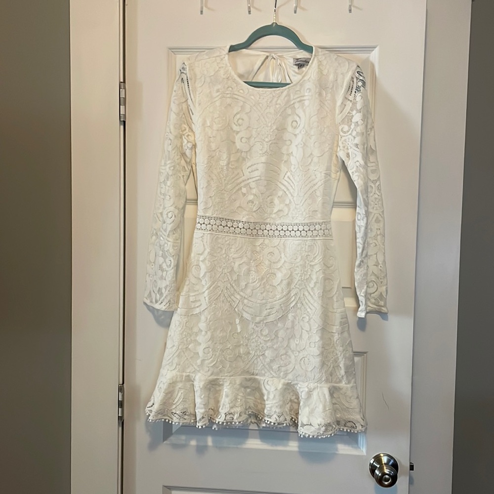 White lace long sleeve dress with open back